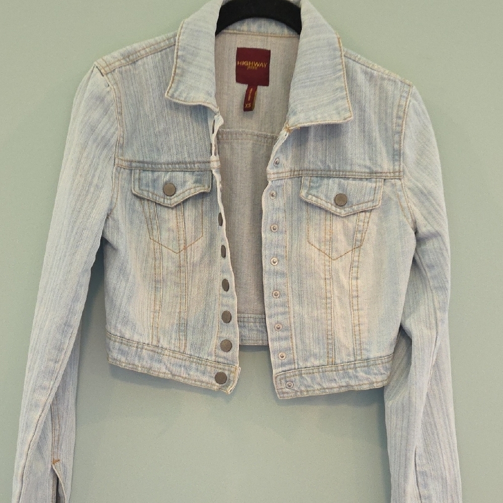 Highway Jeans Blue Cropped Jean Jacket With Snaps Junior Size XS - Picture 4 of 9